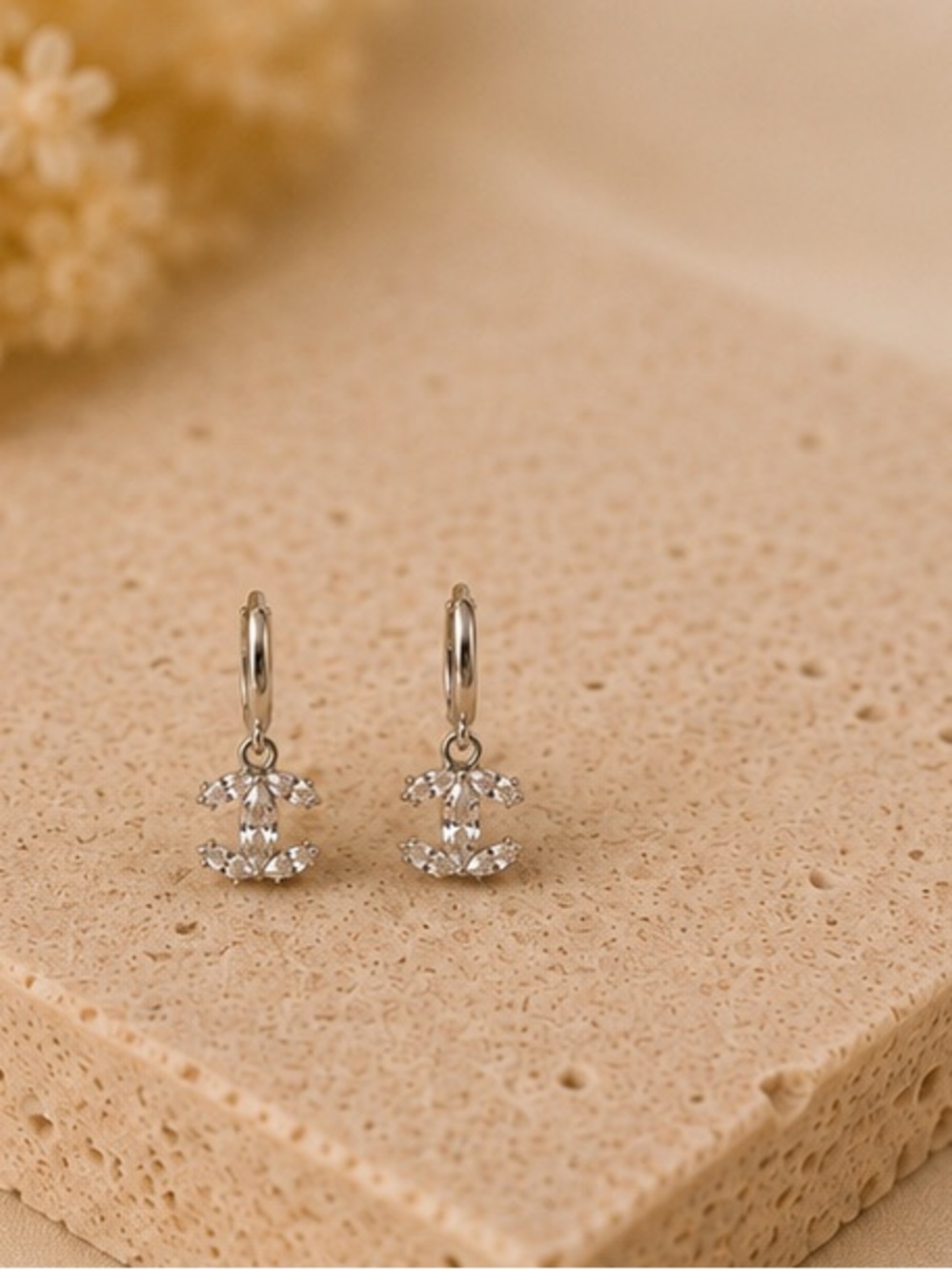 Designer Inspired Crystal Charm Huggie Hoop Earrings Silver